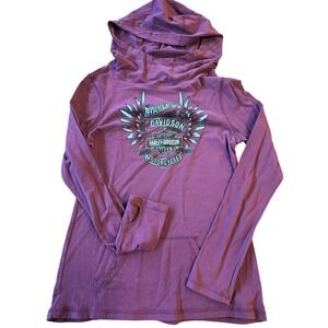 Harley Davidson Motorcycles Womens Purple Hoodie‎ L/S Thumbhole Pocket Size L